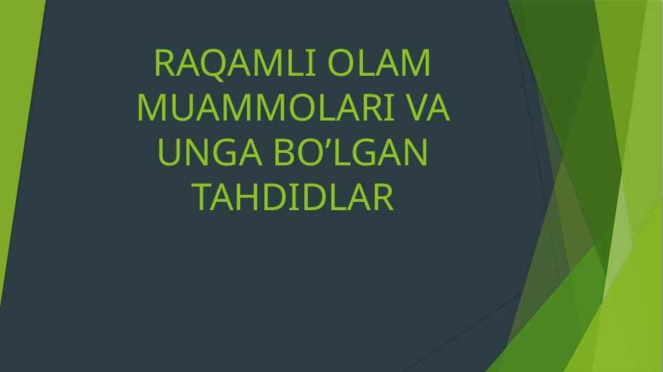 RAQAMLI OLAM MUAMMOLARI VA UNGA BO’LGAN TAHDIDLAR