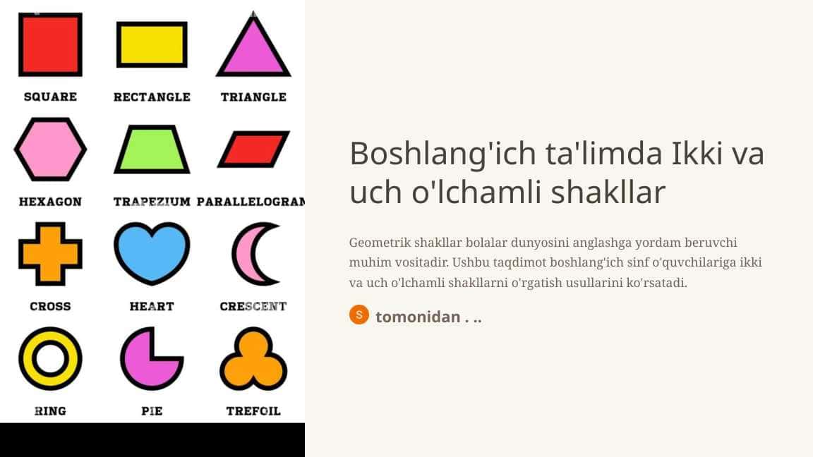 Boshlang'ich ta'limda Ikki va uch o'lchamli shakllar
