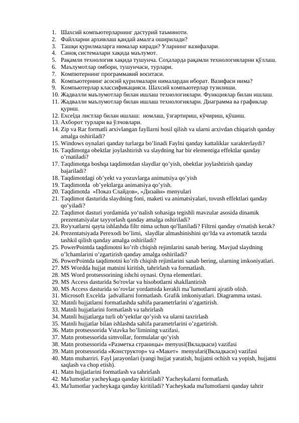 informatikadan savollar