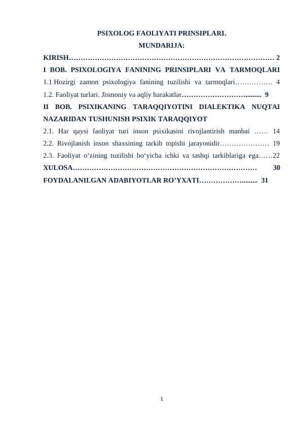 PSIXOLOG FAOLIYATI PRINSIPLARI.