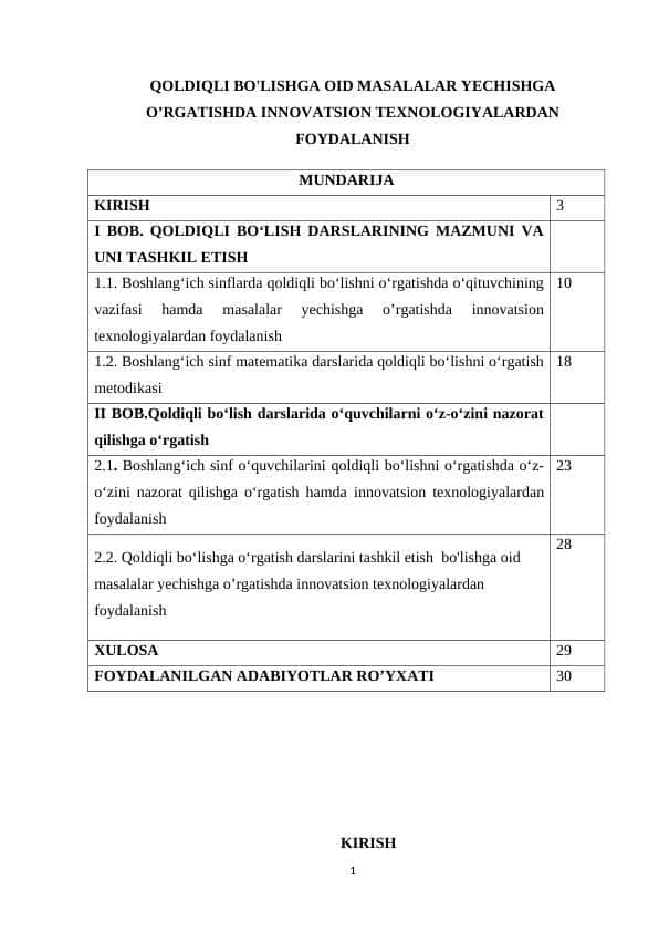 QOLDIQLI BO'LISHGA OID MASALALAR YECHISHGA O’RGATISHDA INNOVATSION TEXNOLOGIYALARDAN FOYDALANISH