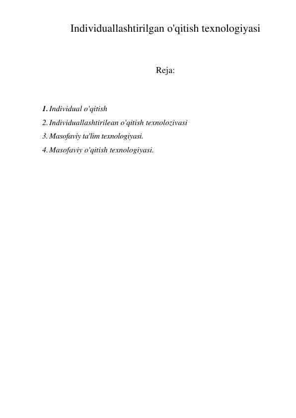 Individuallashtirilgan o'qitish texnologiyasi