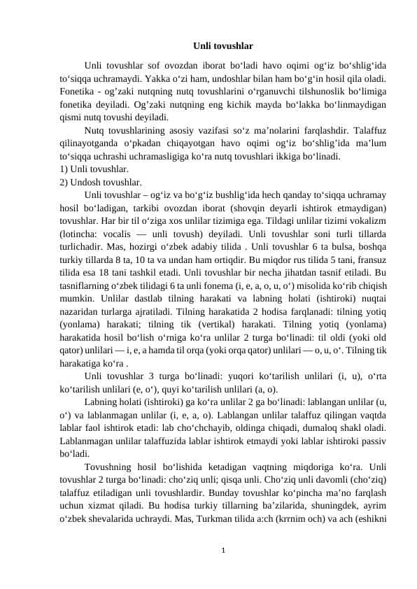 Unli tovushlar