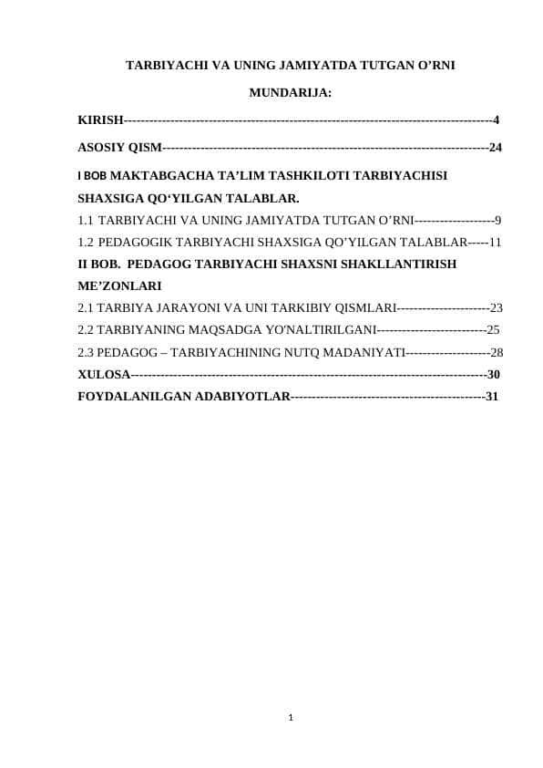 TARBIYACHI VA UNING JAMIYATDA TUTGAN O’RNI tt
