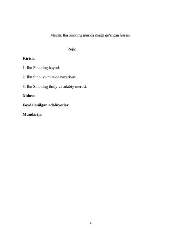 Ibn Sinoning musiqa ilmiga qoʻshgan hissasi.