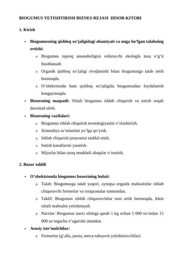 BIOGUMUS YETISHTIRISH BIZNES REJASI