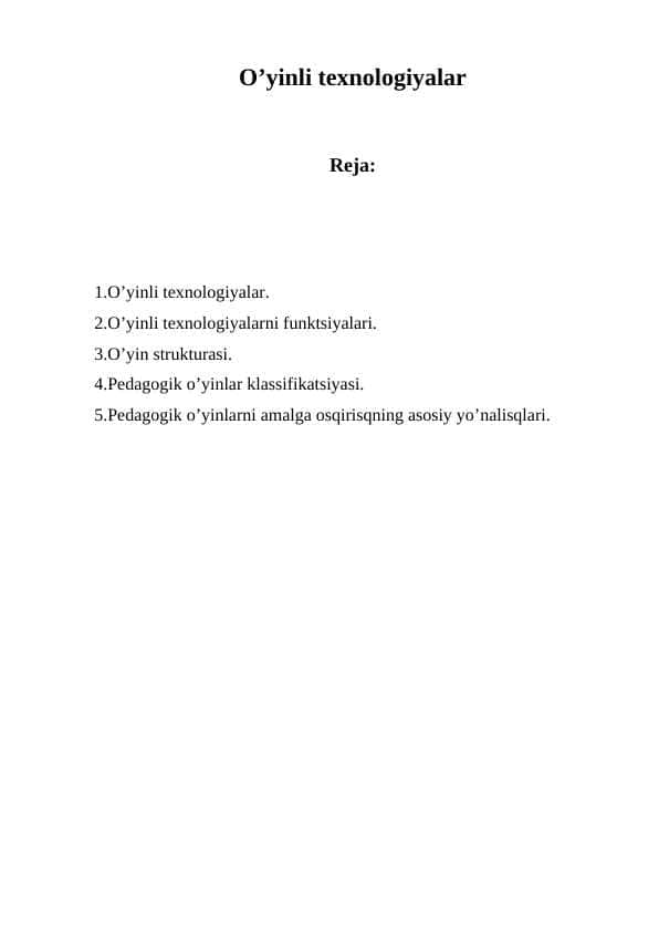 O’yinli tеxnologiyalar