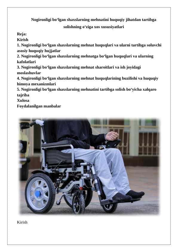 Nogironligi bo‘lgan shaxslarning mehnatini huquqiy jihatdan tartibga solishning o‘ziga xos xususiyatlari. 25