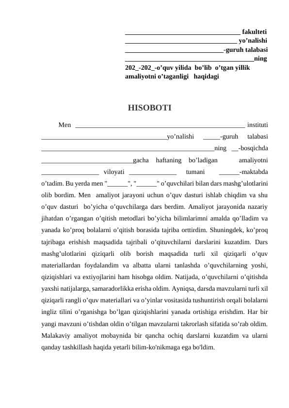 amaliyot xisoboti