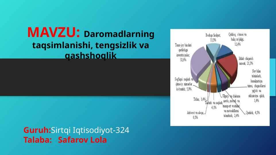 Daromadlarning taqsimlanishi, tengsizlik va qashshoqlik
