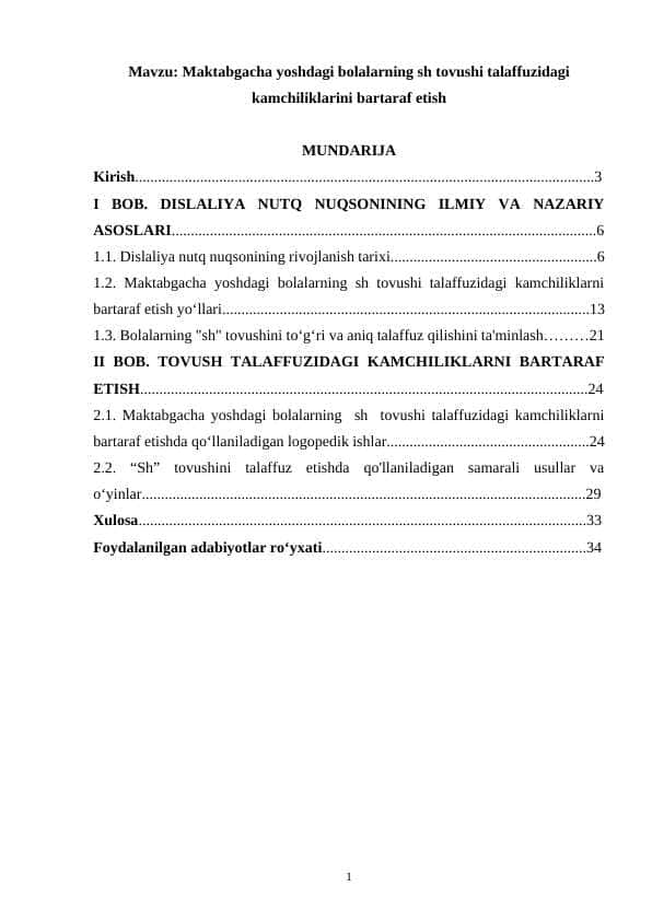 Maktabgacha yoshdagi bolalarning sh tovushi talaffuzidagi kamchiliklarini bartaraf etish