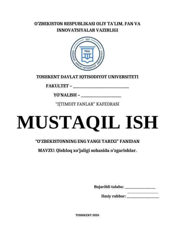 Qishloq xo’jaligi sohasida o’zgarishlar