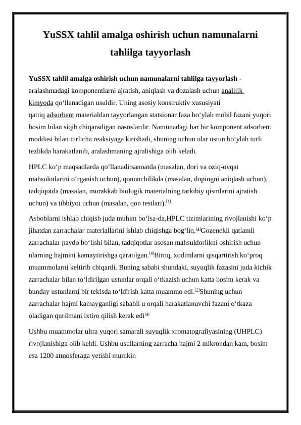 YuSSX tahlil amalga oshirish uchun namunalarni tahlilga tayyorlash1