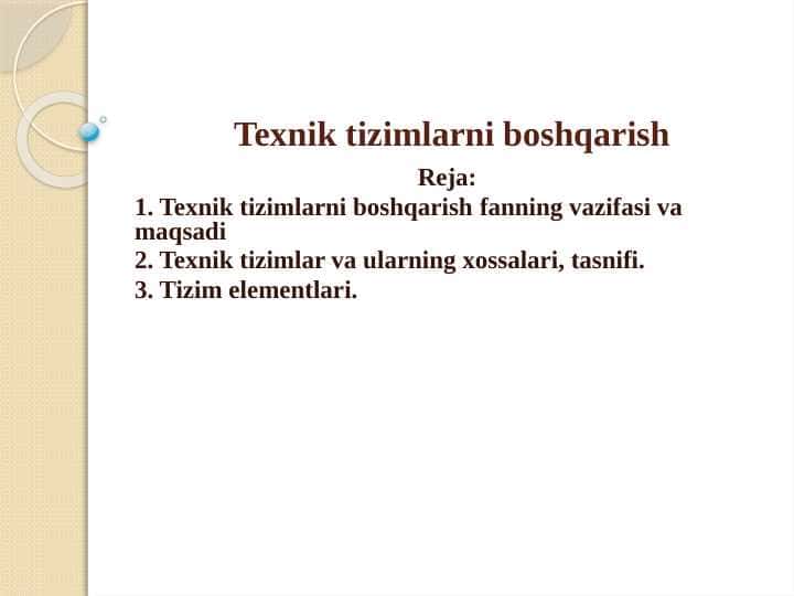 Texnik tizimlarni boshqarish