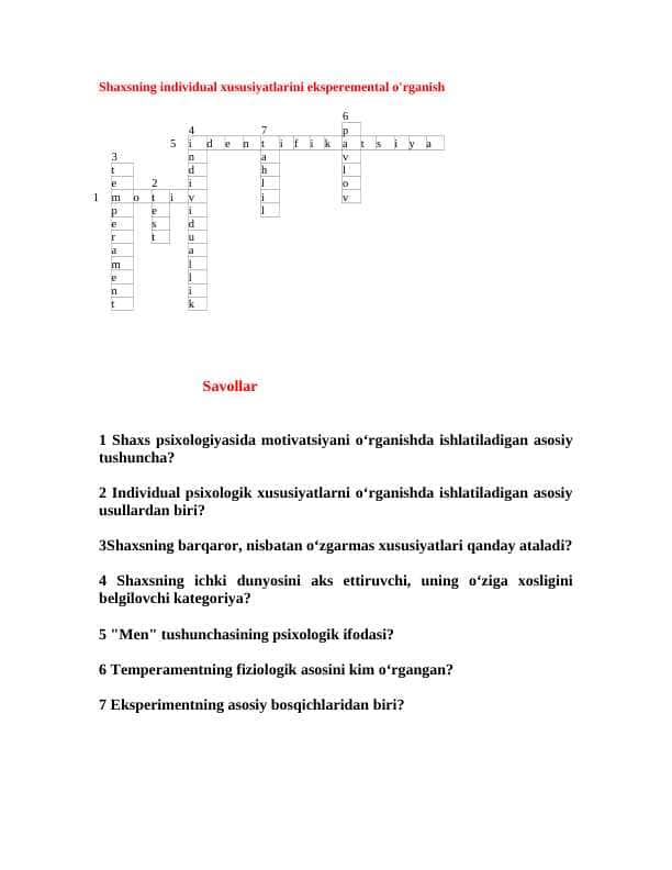 Eksperimental psixologiya mustaqil ish