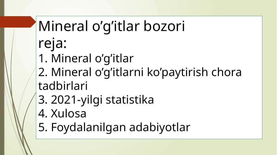 5. Mineral o’g’itlar bozori