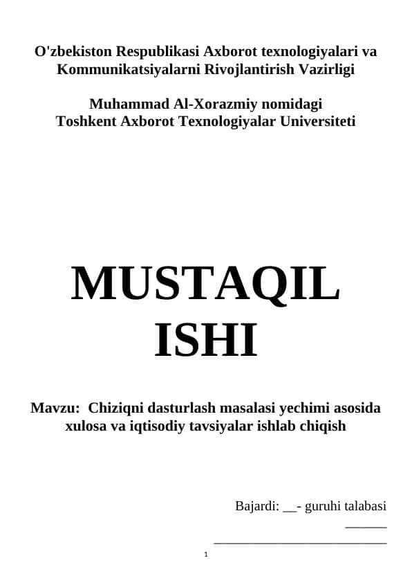 Chiziqni dasturlash masalasi yechimi asosida xulosa va iqtisodiy tavsiyalar ishlab chiqish