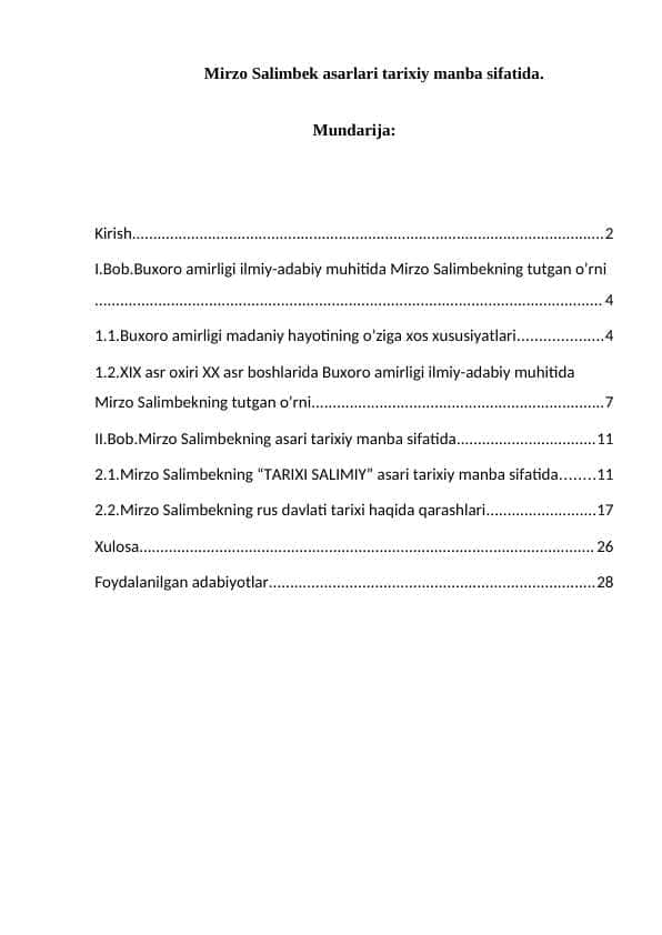 Мirzo Salimbek asarlari tarixiy manba sifatida