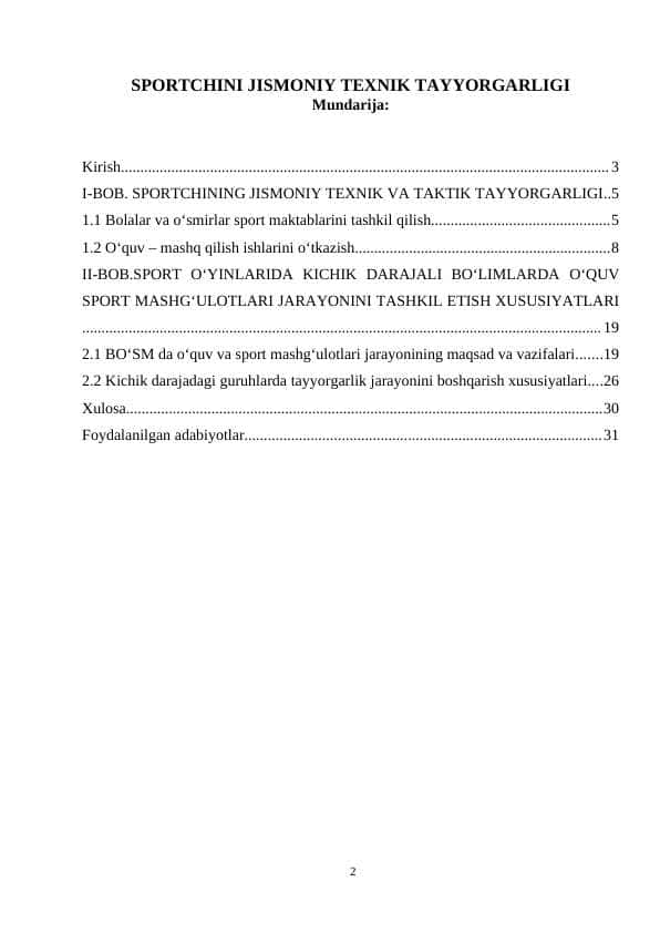 SPORTCHINI JISMONIY TEXNIK TAYYORGARLIGI