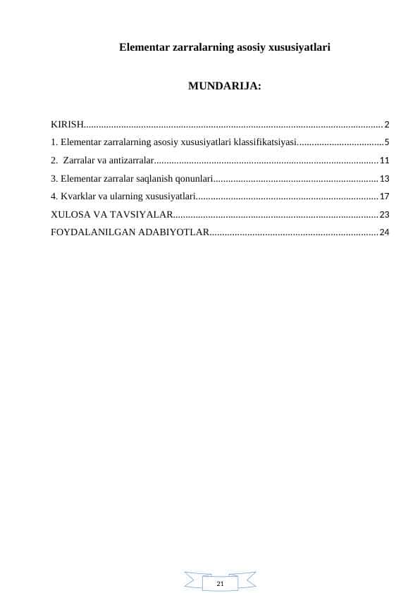 Elementar zarralarning asosiy xususiyatlari