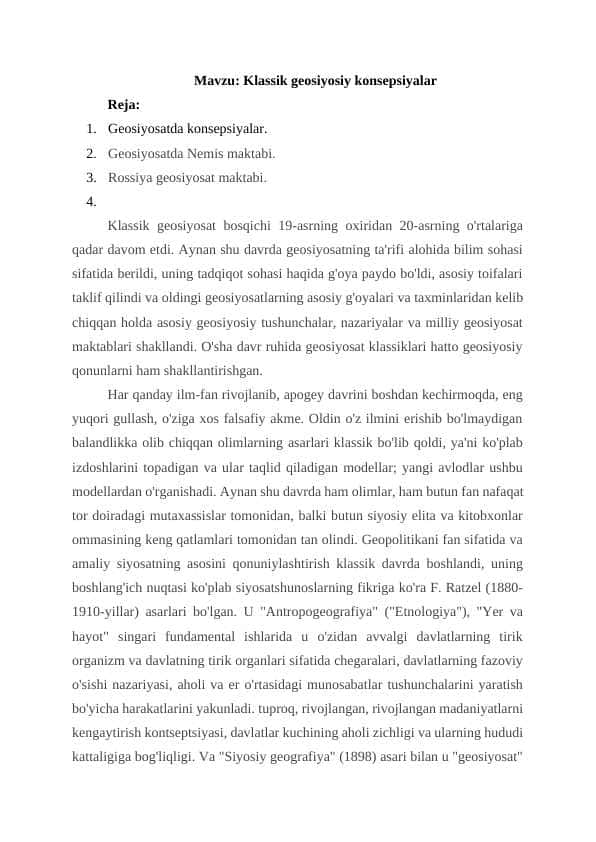 Klassik geosiyosiy konsepsiyalar