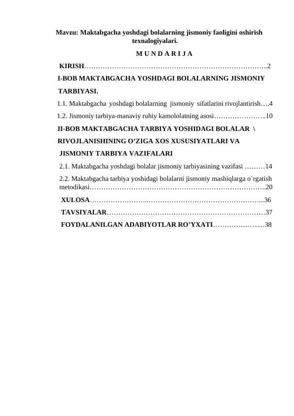 Maktabgacha yoshdagi bolalarning jismoniy faoligini oshirish texnalogiyalari