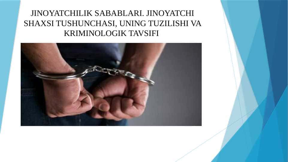 JINOYATCHILIK SABABLARI . JINOYATCHI SHAXSI TUSHUNCHASI , UNING TUZILISHI VA KRIMINOLOGIK TAVSIFI