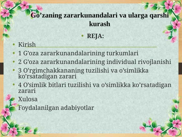 Go’zaning zararkunandalari va ularga qarshi kurash