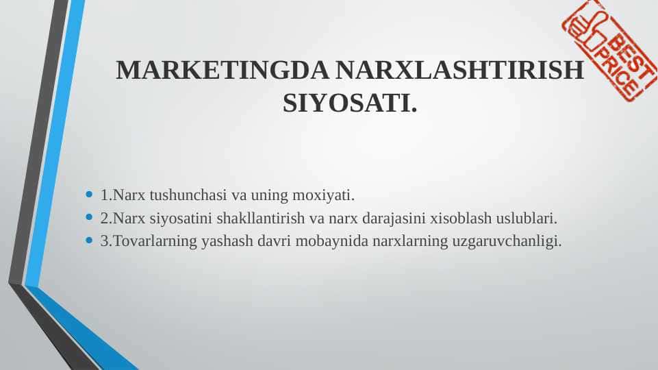 MARKETINGDA NARXLASHTIRISH SIYOSAT