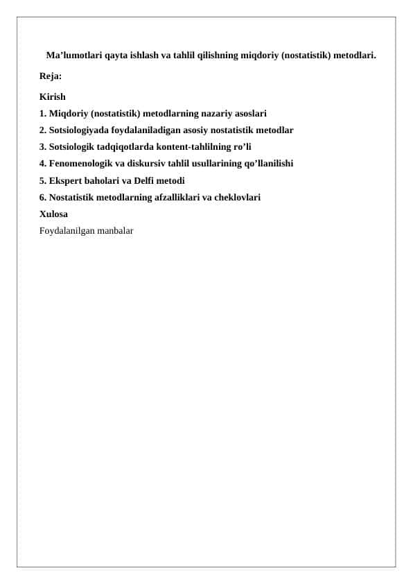 Ma’lumotlari qayta ishlash va tahlil qilishning miqdoriy (nostatistik) metodlari 25