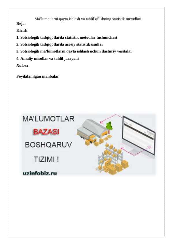 Ma’lumotlarni qayta ishlash va tahlil qilishning statistik metodlari 25