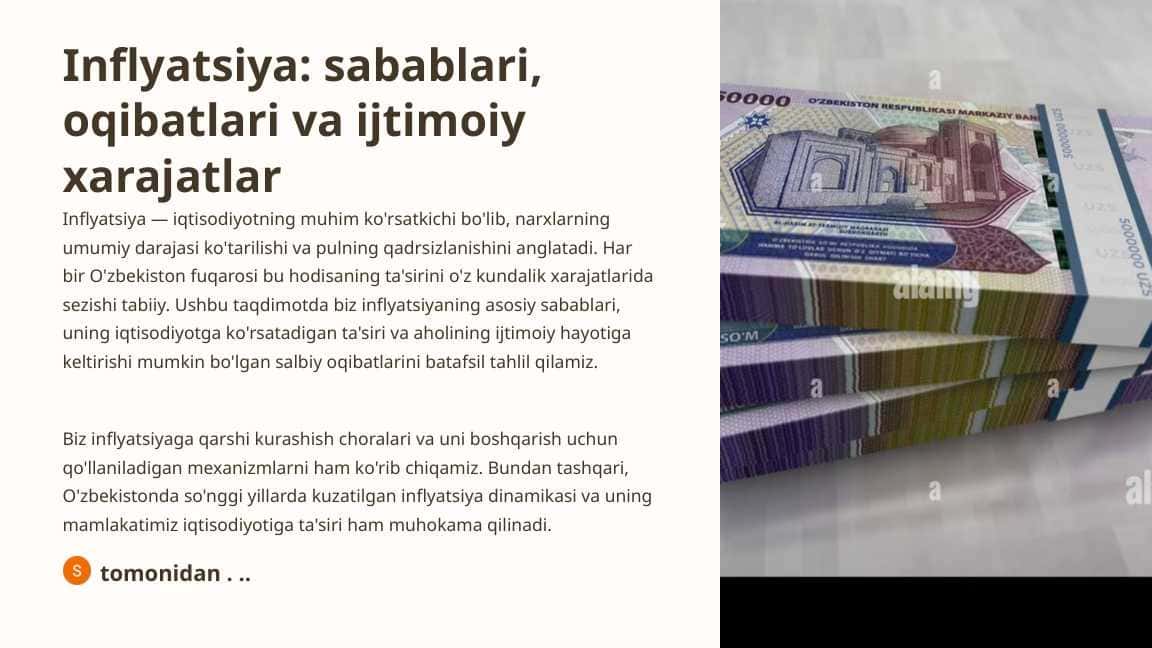 Inflyatsiya sabablari, oqibatlari va ijtimoiy xarajatlar