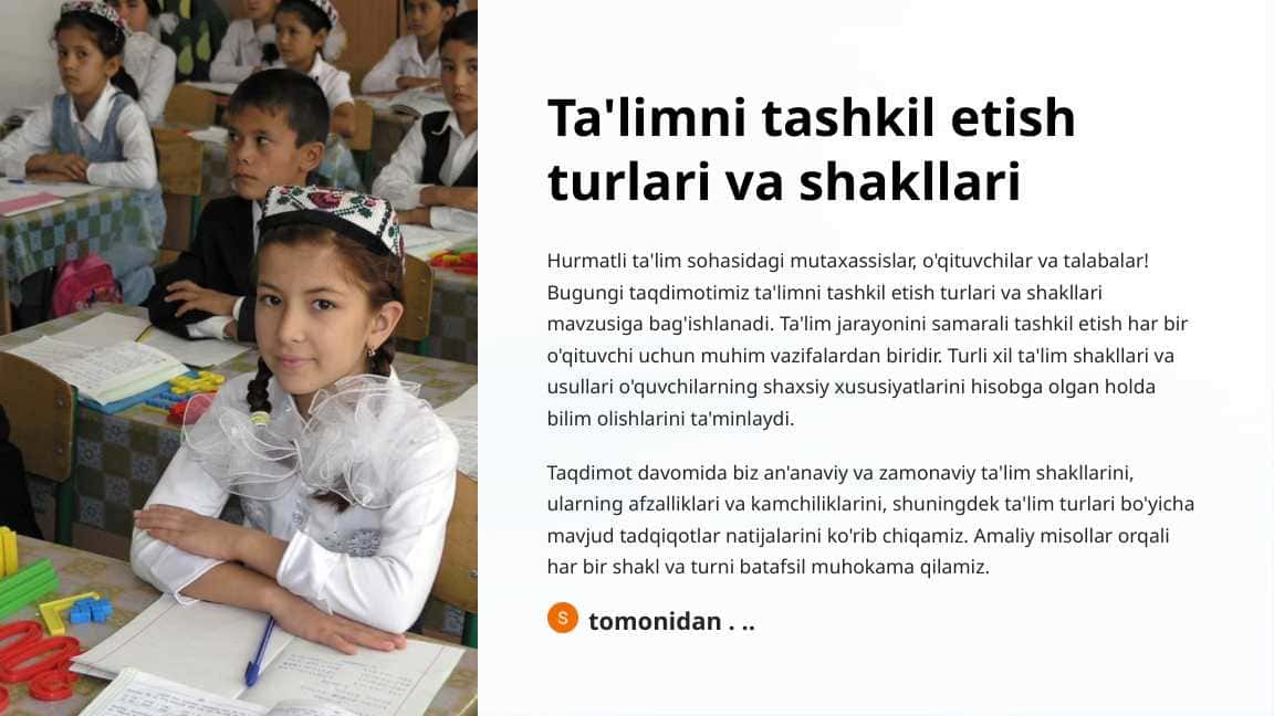 Ta'limni tashkil etish turlari va shakllari