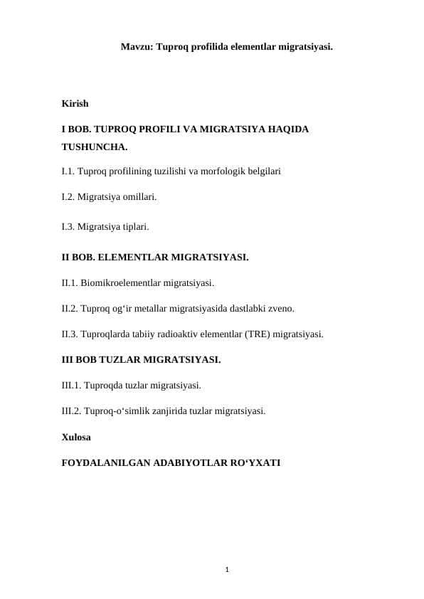 Tuproq profilida elementlar migratsiyasi.
