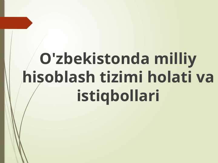 O'zbekistonda milliy hisoblash tizimi holati va istiqbollari