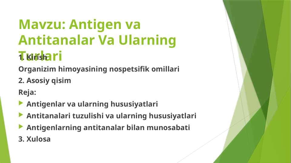 Antigen va Antitanalar Va Ularning Turlari