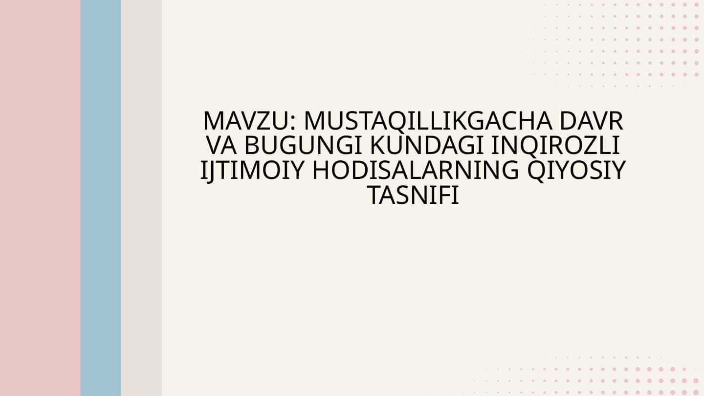 MUSTAQILLIKGACHA DAVR VA BUGUNGI KUNDAGI INQIROZLI IJTIMOIY HODISALARNING QIYOSIY TASNIFI