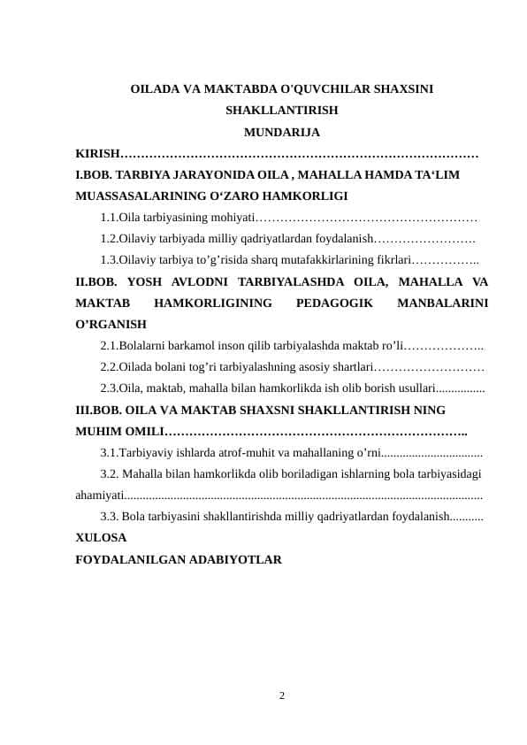 OILADA VA MAKTABDA O'QUVCHILAR SHAXSINI SHAKLLANTIRISH