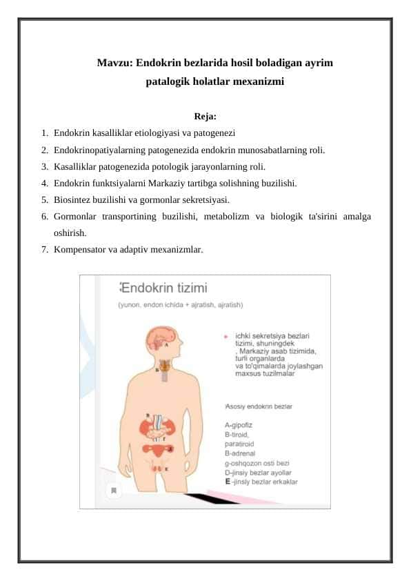 Endokrin bezlarida hosil boladigan ayrim