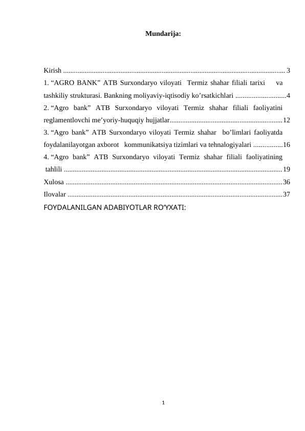 Agro bank amaliyot hisoboti
