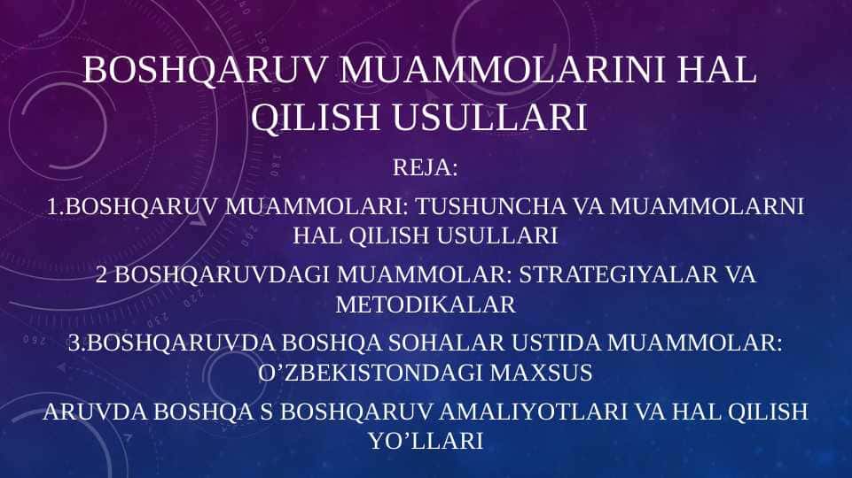Boshqaruv muammolarini bartaraf etish usullari