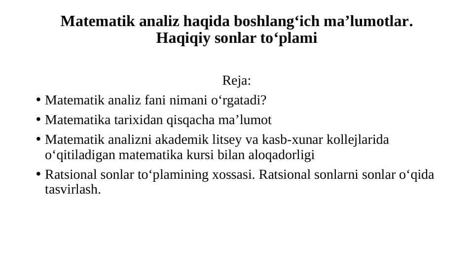 Matematik analiz haqida boshlang'ich ma'lumolar