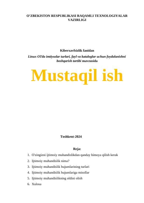 Linux OTda imtiyozlar turlari, fayl va kataloglar uchun foydalanishni boshqarish tartibi mavzusida