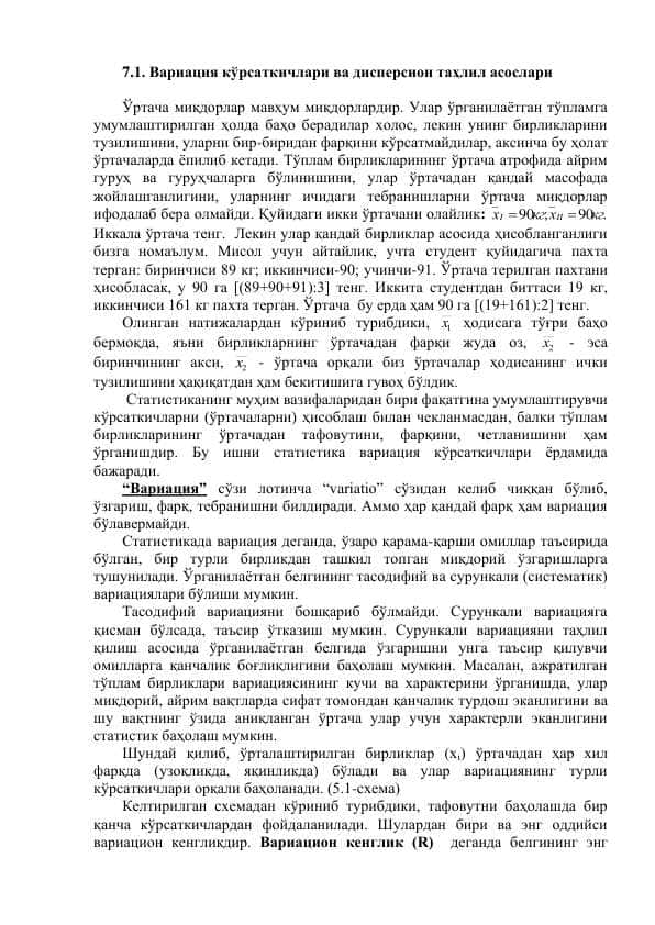 Вариация кўрсаткичлари ва дисперсион таҳлил асослари
