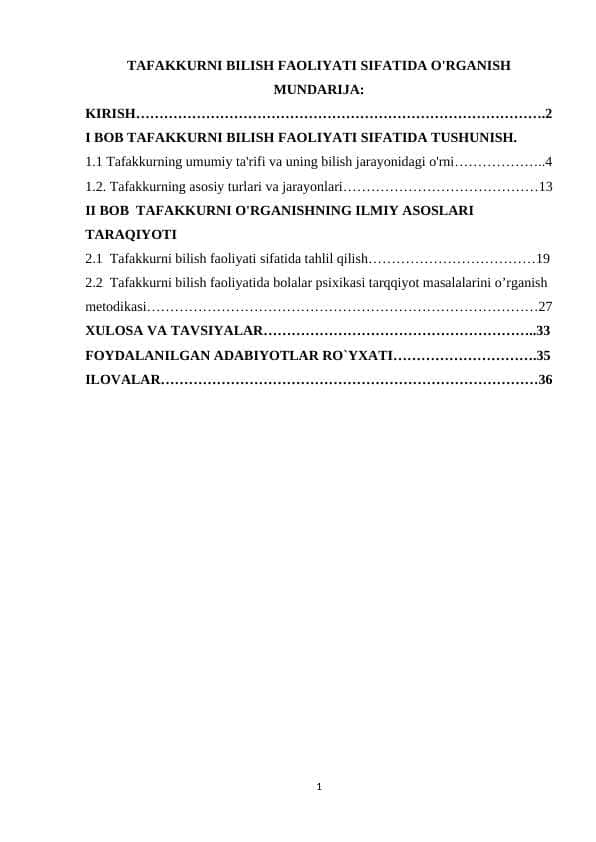 TAFAKKURNI BILISH FAOLIYATI SIFATIDA O'RGANISH