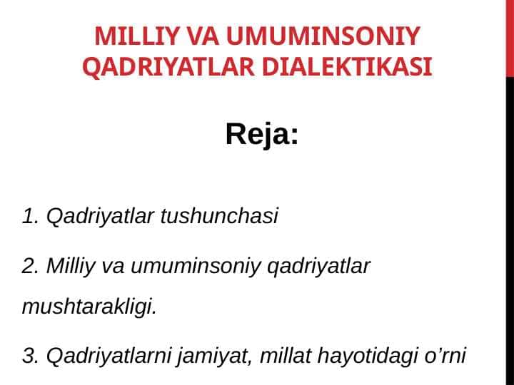 Milliy va umuminsoniy qadriyatlar