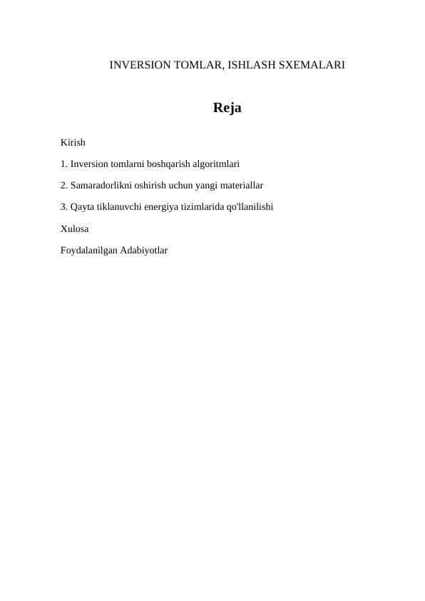 INVERSION TOMLAR, ISHLASH SXEMALARI