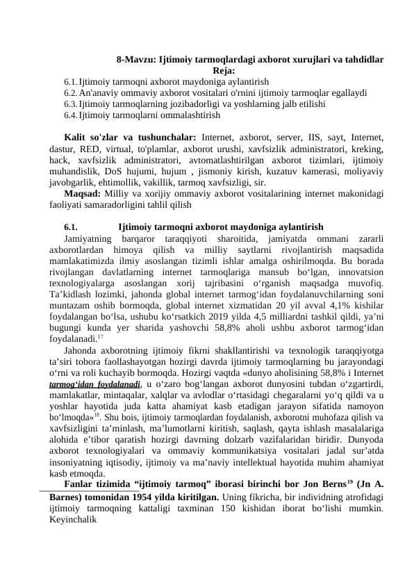 Ijtimoiy tarmoqlardagi axborot xurujlari va tahdidlar