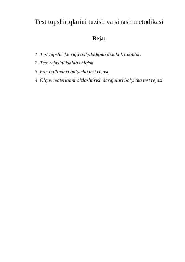 Test topshiriqlarini tuzish va sinash metodikasi
