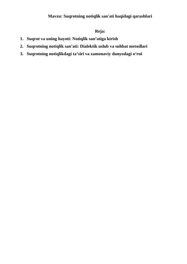Suqrotning notiqlik san'ati haqidagi qarashlari